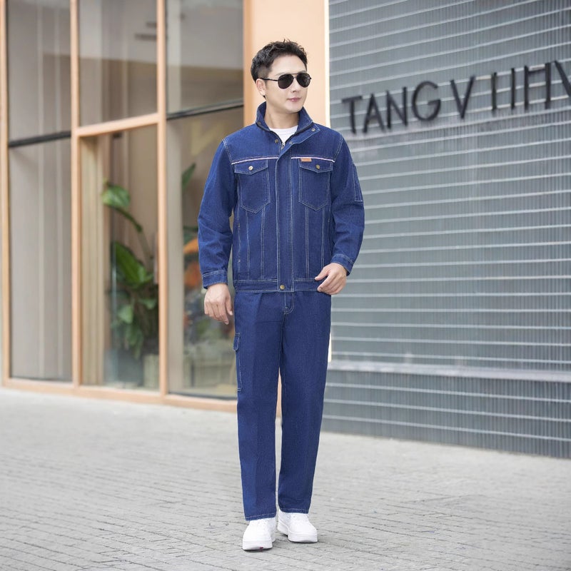 Double-Layer Thickened Welder Denim Work Clothes Suit Fireproof Flower Anti-Scalding Tooling Wear-Resistant Work Protection Clothing Factory Clothing - Image 3