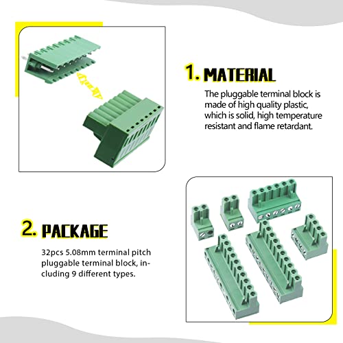 Mardatt 32 Sets Male Female Pluggable Terminal Blocks Connector Socket, 5.08mm Pitch Plug-in PCB Mount Screw Terminal Block (2/3/4/5/6/7/8/9 Pins) - Image 3