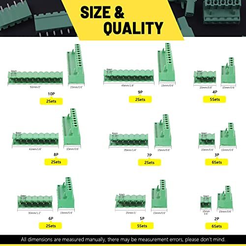 Mardatt 32 Sets Male Female Pluggable Terminal Blocks Connector Socket, 5.08mm Pitch Plug-in PCB Mount Screw Terminal Block (2/3/4/5/6/7/8/9 Pins) - Image 2
