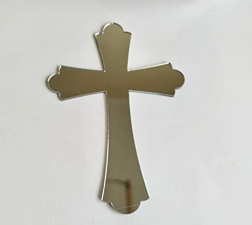 YongPan 20PCS Acrylic Mirror Cross Sticker Laser Cutting Acrylic Mirrored Crosses for Scrapbooking Wedding Party Favors Home Decor (Silver) - Image 4