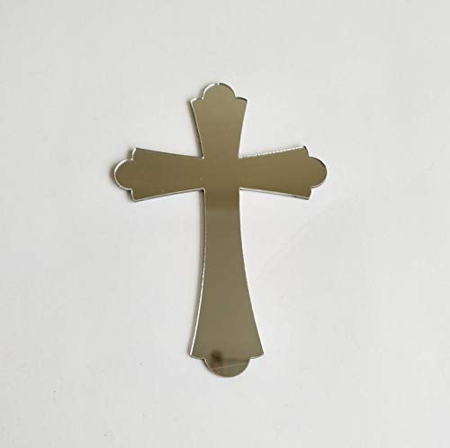 YongPan 20PCS Acrylic Mirror Cross Sticker Laser Cutting Acrylic Mirrored Crosses for Scrapbooking Wedding Party Favors Home Decor (Silver) - Image 3