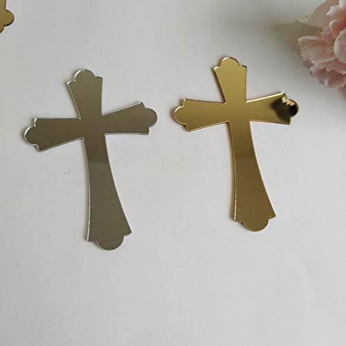 YongPan 20PCS Acrylic Mirror Cross Sticker Laser Cutting Acrylic Mirrored Crosses for Scrapbooking Wedding Party Favors Home Decor (Silver) - Image 2