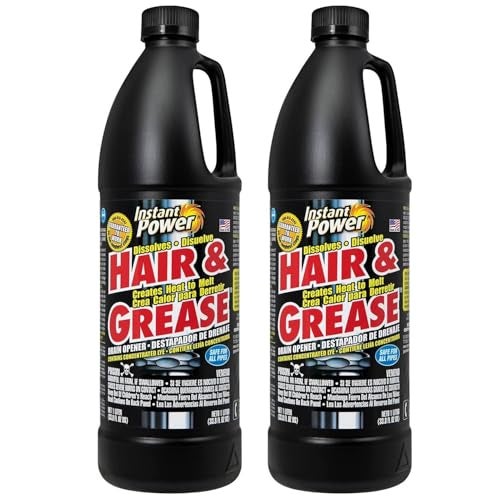 Instant Power Hair and Grease Drain Cleaner - Shower Drain & Sink Cleaner, Liquid Clog Remover, Made in USA, Sink Deodorizer - 1 Liter (Pack of 2) - Image 1