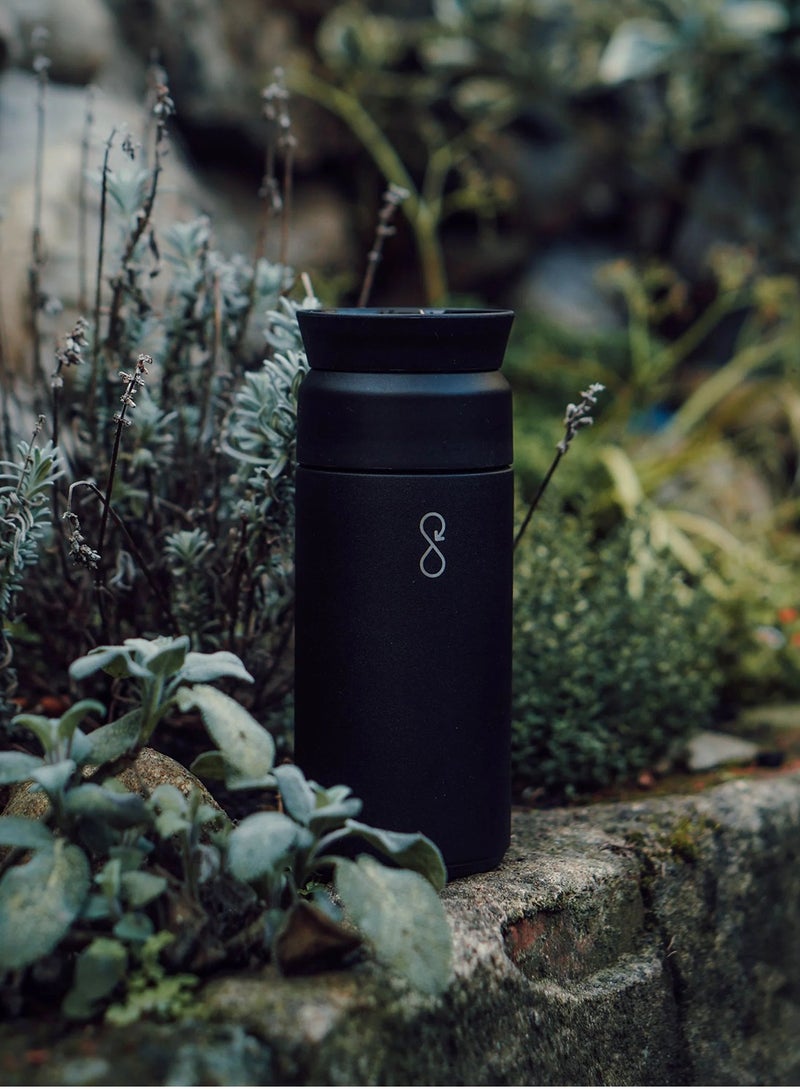 Ocean Bottle Brew Flask With 360º Leak Proof Lid Eco-Friendly Bottle 350ml - Obsidian Black  - Image 4