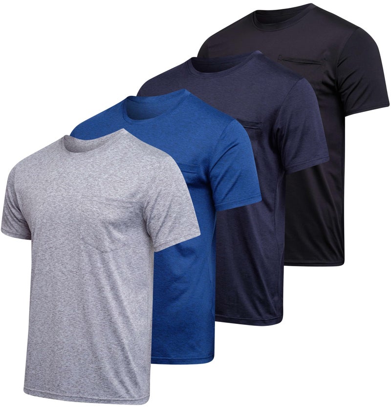 Real Essentials 4 Pack Mens DryFit Short Sleeve Pocket Crew Performance Athletic TShirt Available in Big Tall Set 7 3XLT