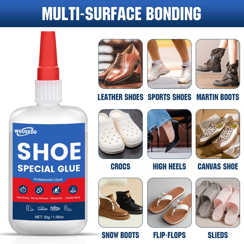 WOUSEDO 30g Shoe Super Glue - Quick Dry Strong Adhesive for Shoe Repair, Boots, Sneakers, Heels, Hiking Shoes, Leather, Handbags -Waterproof & Flexible. - Image 4