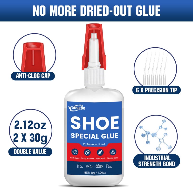 WOUSEDO 30g Shoe Super Glue - Quick Dry Strong Adhesive for Shoe Repair, Boots, Sneakers, Heels, Hiking Shoes, Leather, Handbags -Waterproof & Flexible. - Image 2