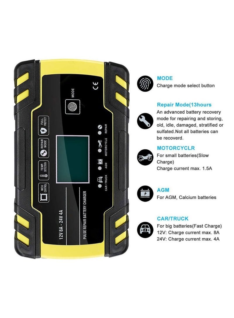 general 12V/24V 8A Automatic Battery Charger with LCD Digital Display, Pulse Repair Smart Car Charger GEL Lead-Acid WET Battery (UK Plug) - Image 5