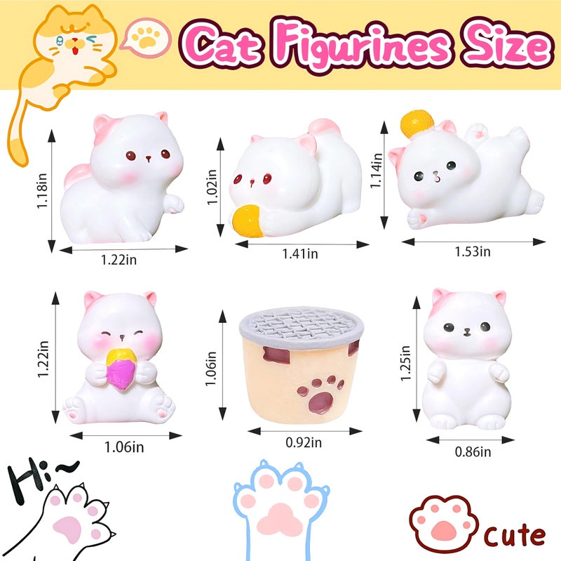 EVDERS 6Pcs Miniature Cat Figurines Mini Resin Cats, Miniature Cats Figures Cute Animals Cat Figurines for Outdoor Statues Desk Decor Micro Fairy Garden Landscape Tiny Resin Animals Figurine - Image 2