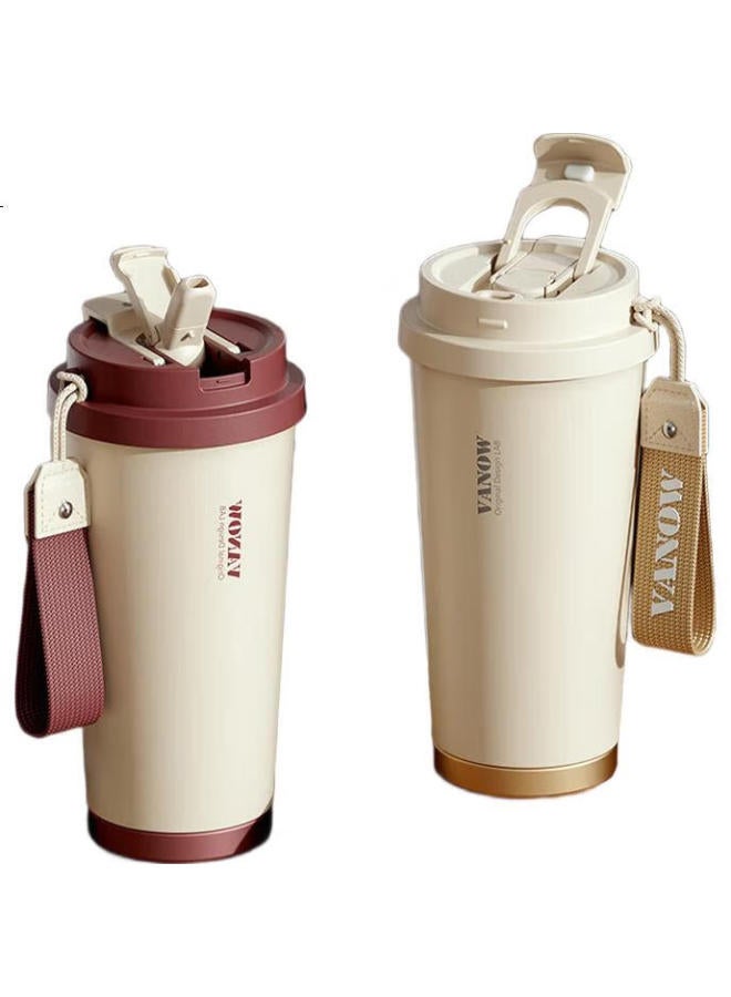 Vanow Insulated Coffee Mug For Men And Women, 316 Stainless Steel, Stylish, Portable, With Straw, Water Bottle For Students, Gift For Teachers - Image 1