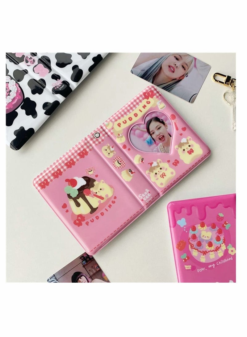 KASTWAVE Photocard Album, KASTWAVE Mini Photo Album Love Heart Hollow Photocard Id Holder 40 Pockets With Bear Pendant and Rabbit Card (3 Inch pink bear)  - Image 5