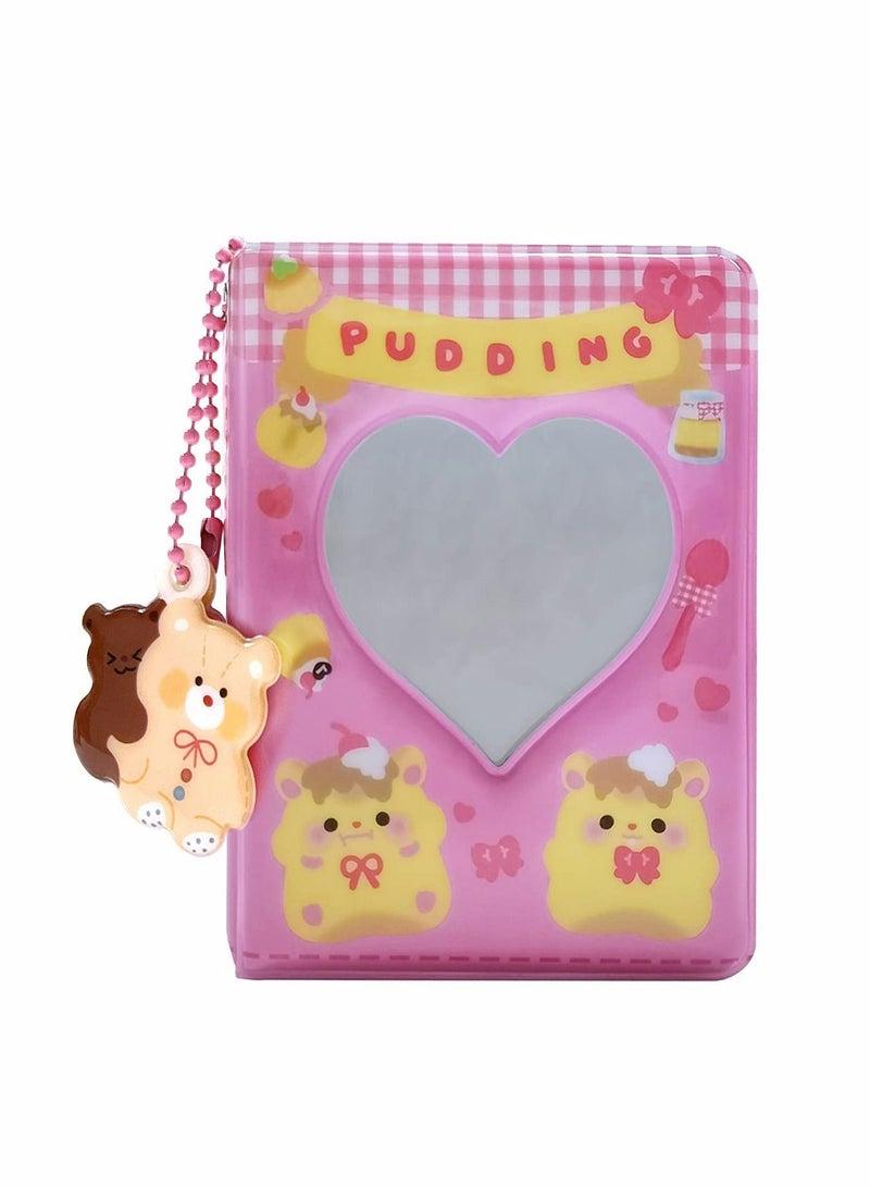 KASTWAVE Photocard Album, KASTWAVE Mini Photo Album Love Heart Hollow Photocard Id Holder 40 Pockets With Bear Pendant and Rabbit Card (3 Inch pink bear)  - Image 2