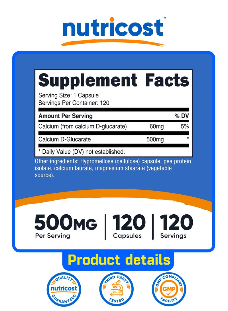 Nutricost Calcium D-Glucarate, 500 mg, 120 Capsules - Image 2