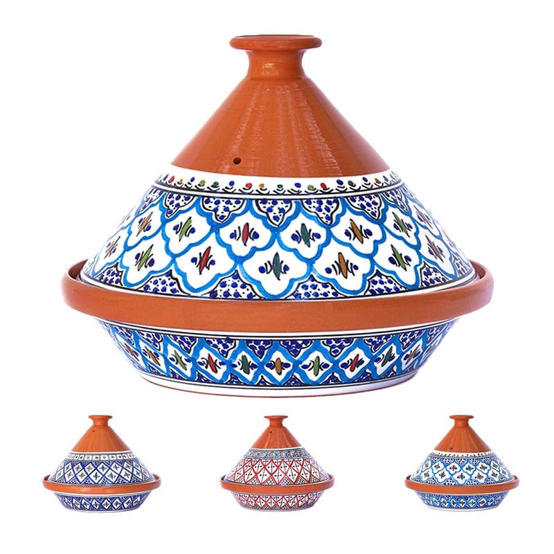 Kamsah Kamsah Tagine Pot for Cooking and Flavor Enrichment  Large Clay Pot 12 55 QT  NonStick Handmade Cookware  Moroccan Ceramic Pots for Cooking with Lid  Serving Bowl  Bohemian Supreme Turquoise 