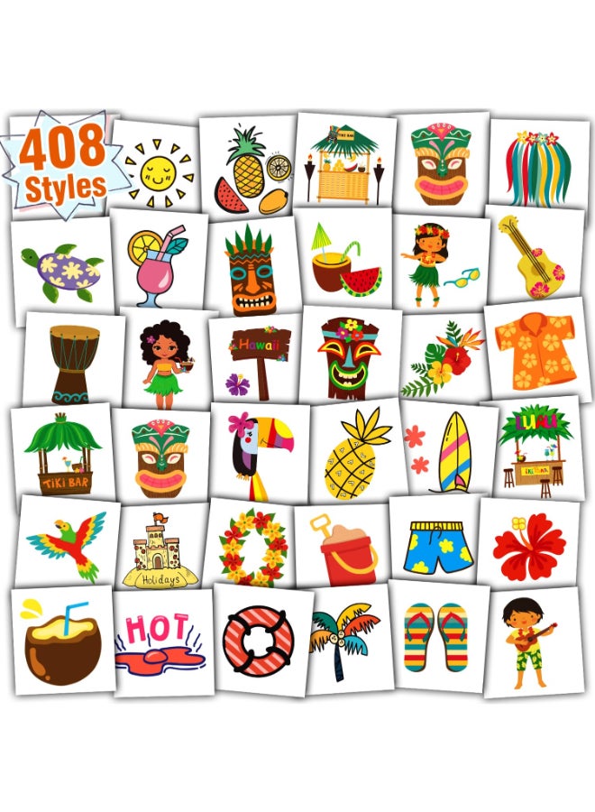Partywind 408 PCS Hawaiian Tattoos for Party Decorations Hawaiian Luau Party Favors Supplies for Boys and Girls Beach Tropical Tattoos for Party Games Individually Wrapped Sheet - Image 2