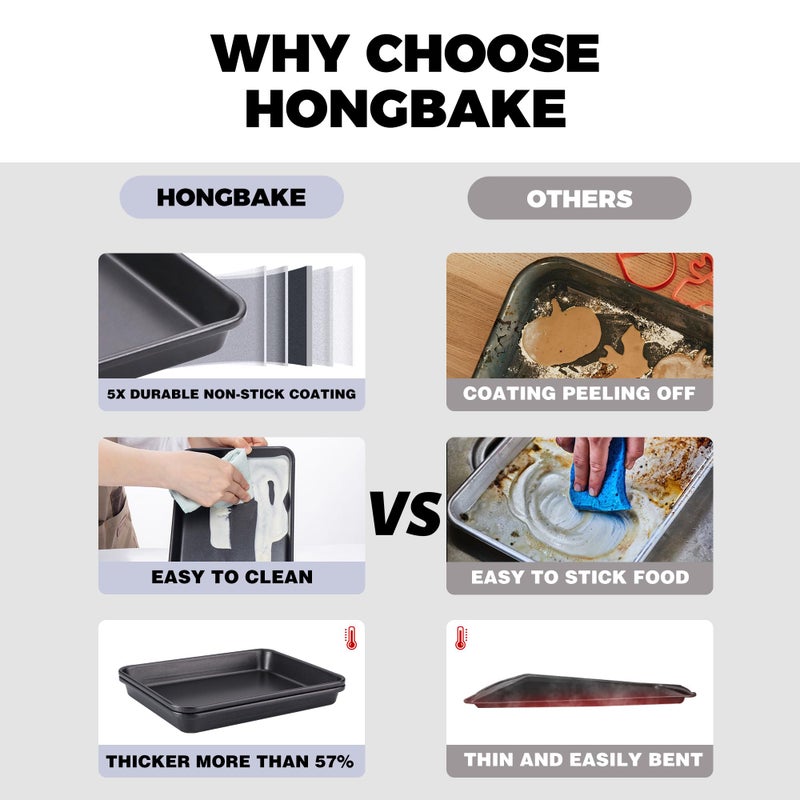 HONGBAKE 2 Pack 9.7X7.5" Toaster Oven Pans for Baking, 57% Thicker Nonstick 1/8 Cookie Sheet Pan Set, Small Baking Tray, Dishwasher Safe and Heavy Duty, Black - Image 2