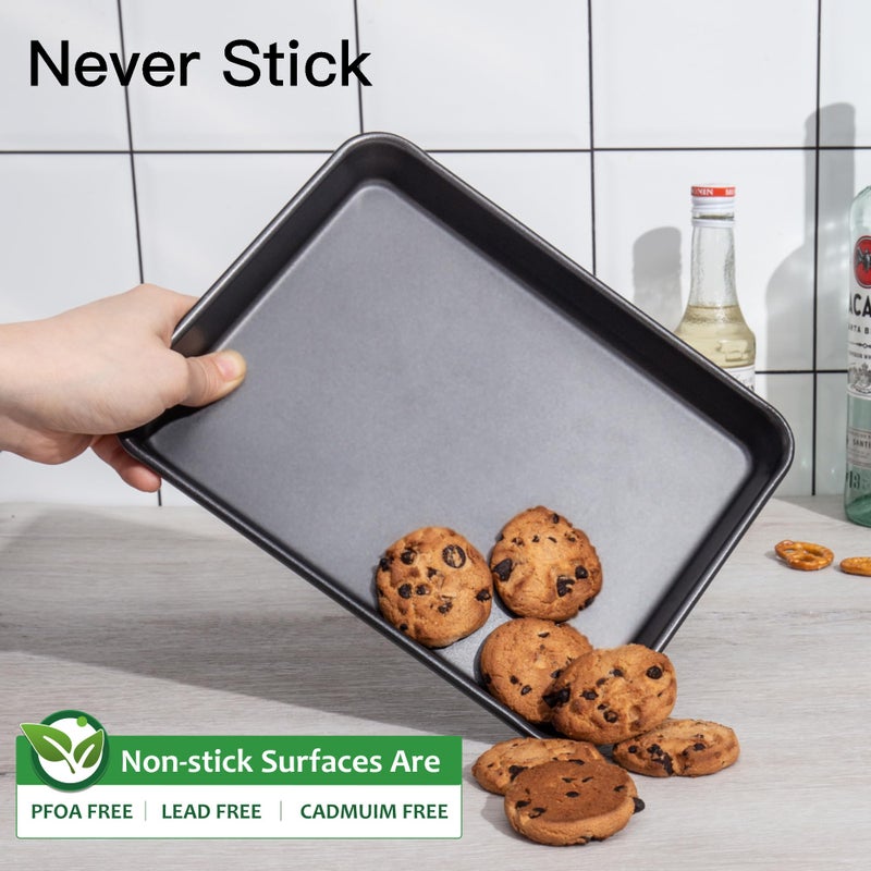 HONGBAKE 2 Pack 9.7X7.5" Toaster Oven Pans for Baking, 57% Thicker Nonstick 1/8 Cookie Sheet Pan Set, Small Baking Tray, Dishwasher Safe and Heavy Duty, Black - Image 5