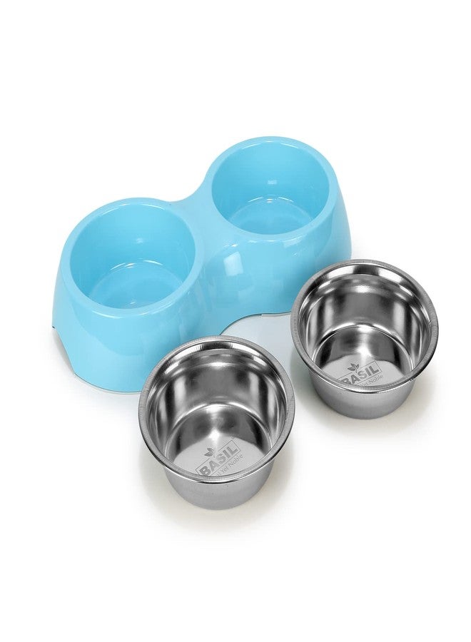 Basil Double Dinner Set Stainless Steel Food Water Feeding Bowls (Melamine Bowls Blue Color & Size: Large (1600ml)) for Pets, Dogs, Cats, Puppy - Image 4