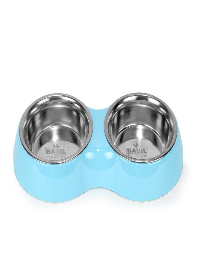 Basil Double Dinner Set Stainless Steel Food Water Feeding Bowls (Melamine Bowls Blue Color & Size: Large (1600ml)) for Pets, Dogs, Cats, Puppy - Image 2