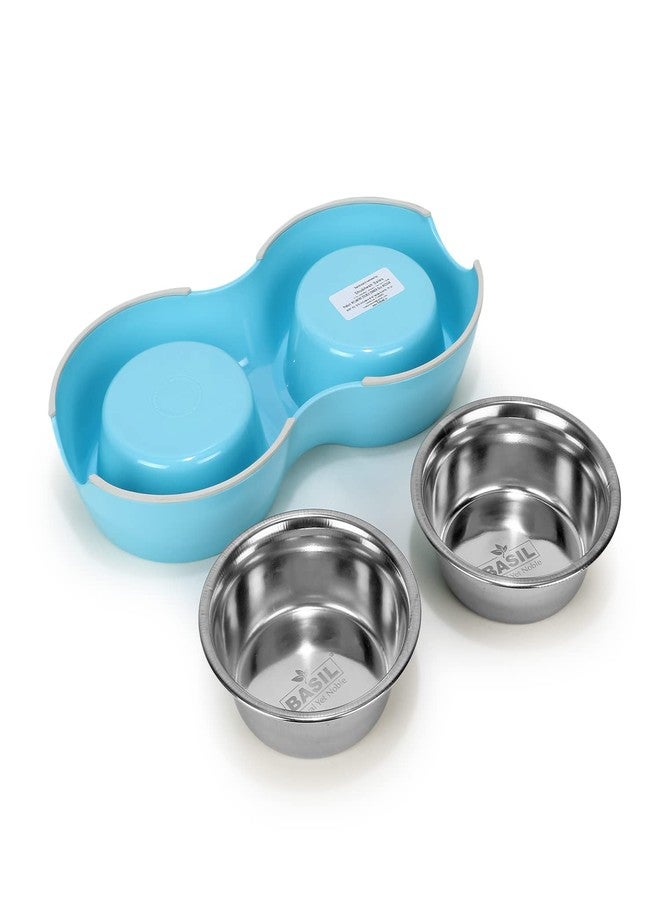Basil Double Dinner Set Stainless Steel Food Water Feeding Bowls (Melamine Bowls Blue Color & Size: Large (1600ml)) for Pets, Dogs, Cats, Puppy - Image 5
