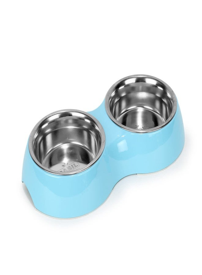 Basil Double Dinner Set Stainless Steel Food Water Feeding Bowls (Melamine Bowls Blue Color & Size: Large (1600ml)) for Pets, Dogs, Cats, Puppy - Image 3