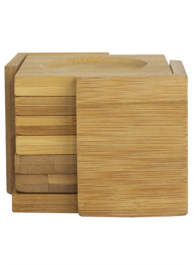 Home Basics Set of 6 Natural Bamboo Square Coaster with Holder, Perfect Table Coaster for Hot & Cold Drinks, Protect Home Kitchen Table, Office Desk – Spill Proof, Stackable & Furniture Protection - Image 5