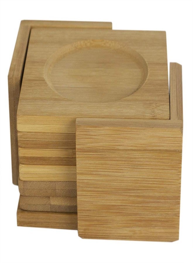 Home Basics Set of 6 Natural Bamboo Square Coaster with Holder, Perfect Table Coaster for Hot & Cold Drinks, Protect Home Kitchen Table, Office Desk – Spill Proof, Stackable & Furniture Protection - Image 1