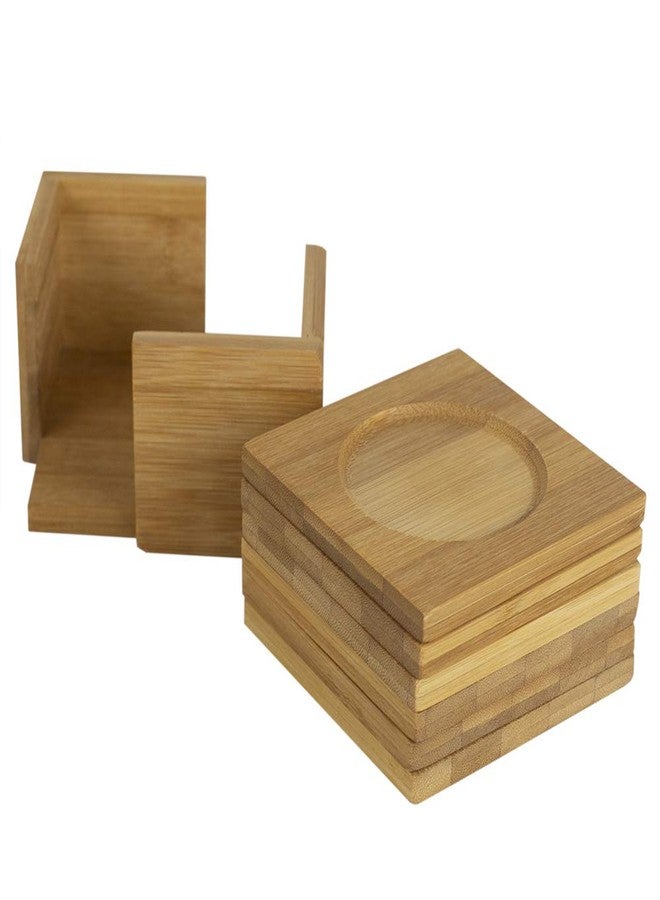 Home Basics Set of 6 Natural Bamboo Square Coaster with Holder, Perfect Table Coaster for Hot & Cold Drinks, Protect Home Kitchen Table, Office Desk – Spill Proof, Stackable & Furniture Protection - Image 3