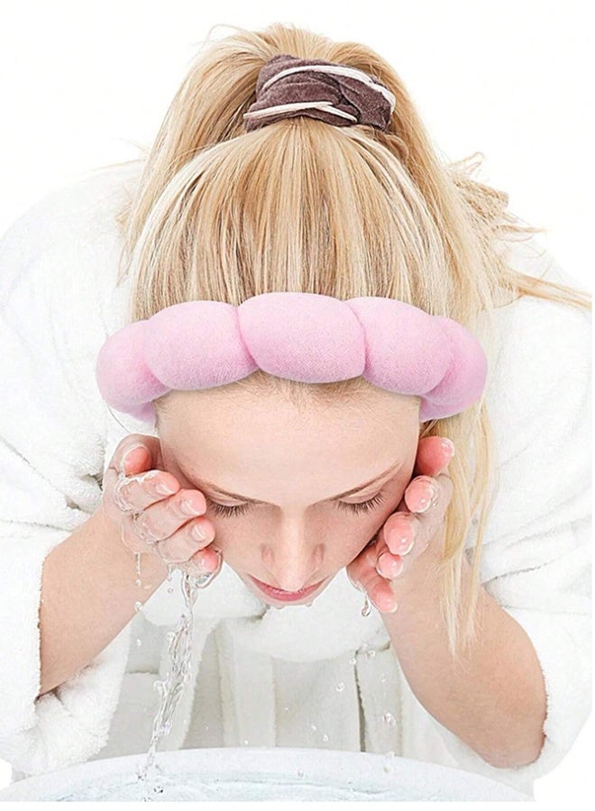 بوفان عصابة رأس نسائية - عصابة رأس سبا، سوار معصم ومشط هدية - هدية أنيقة للنساء والشابات يمكن استخدامها لغسل وجهك ووضع أقنعة الوجه والمكياج والعناية بالبشرة (وردي). - Image 4