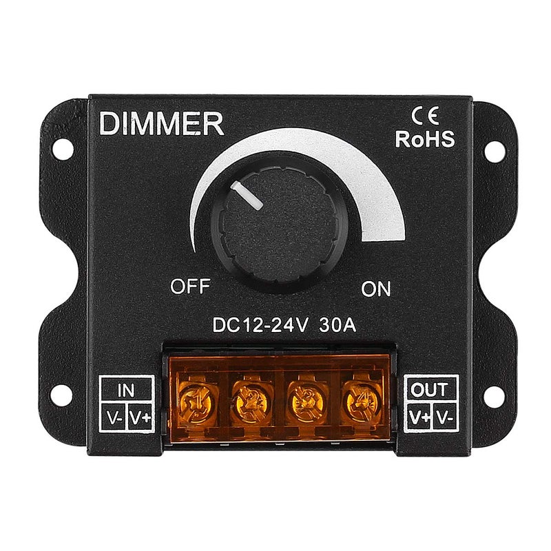 SUPERNIGHT LED Light Strip Dimmer, DC12V-24V 30A PWM Dimming Controller for Dimmer Knob Adjust Brightness ON/Off Switch with Aluminum Housing - Image 1