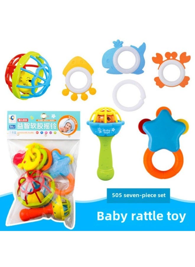 Export Of Southeast Asia Baby Toys Newborn Tooth Glue Rattle Soft Rubber Baby Puzzle Early Education Rattle Suit-Color:Baby Rattle 5-piece Set (515)  - Image 3