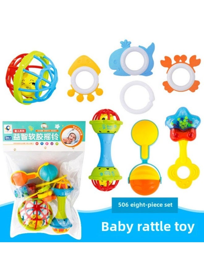Export Of Southeast Asia Baby Toys Newborn Tooth Glue Rattle Soft Rubber Baby Puzzle Early Education Rattle Suit-Color:Baby Rattle 5-piece Set (515)  - Image 4