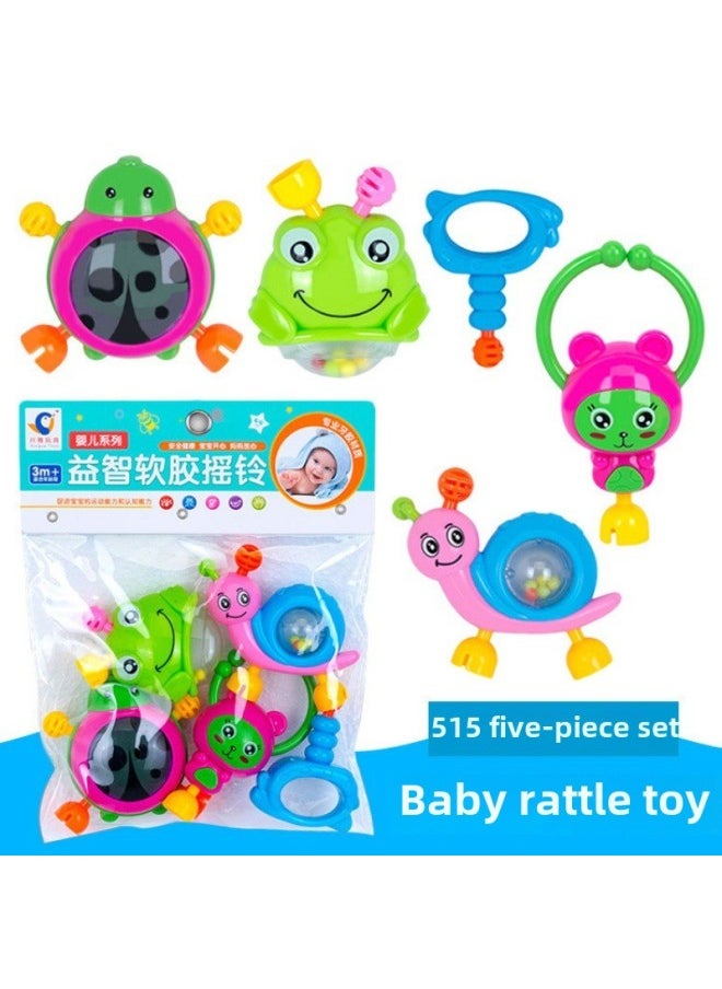 Export Of Southeast Asia Baby Toys Newborn Tooth Glue Rattle Soft Rubber Baby Puzzle Early Education Rattle Suit-Color:Baby Rattle 5-piece Set (515)  - Image 1