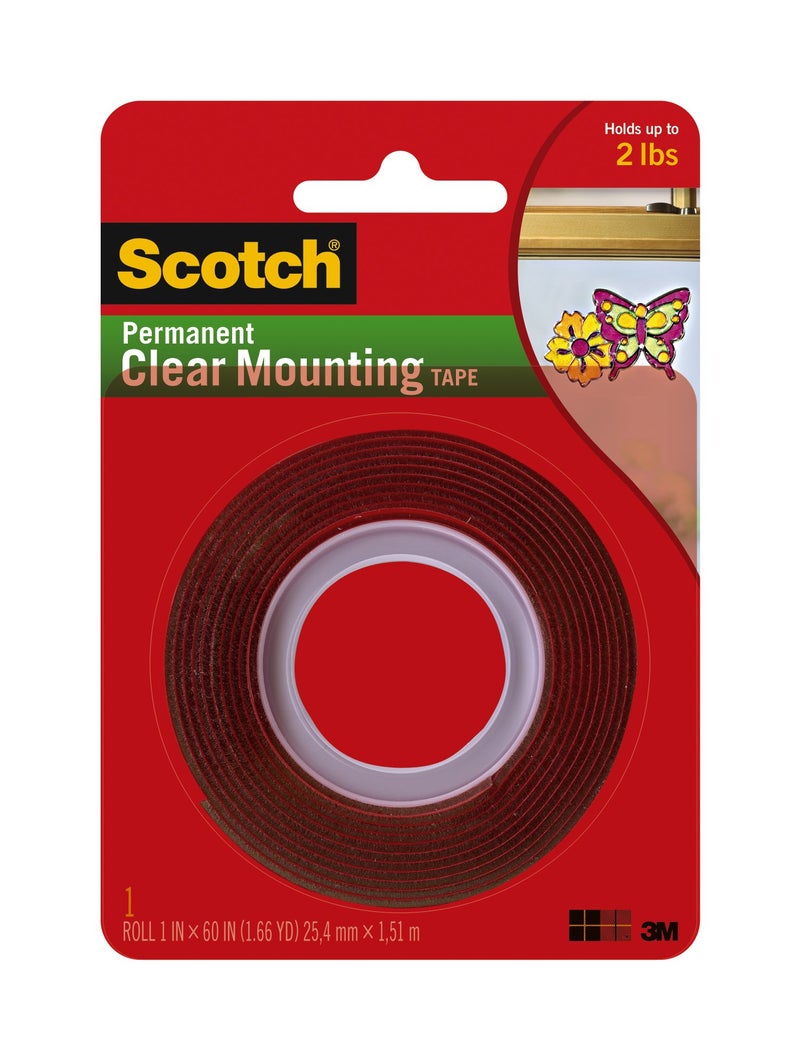 Scotch  Scotch Mounting, Fastening & Surface Protection Permanent Clear Mounting Tape, holds up to 2 pounds, 1" x 60", 1 Roll, Model:4010  - Image 1