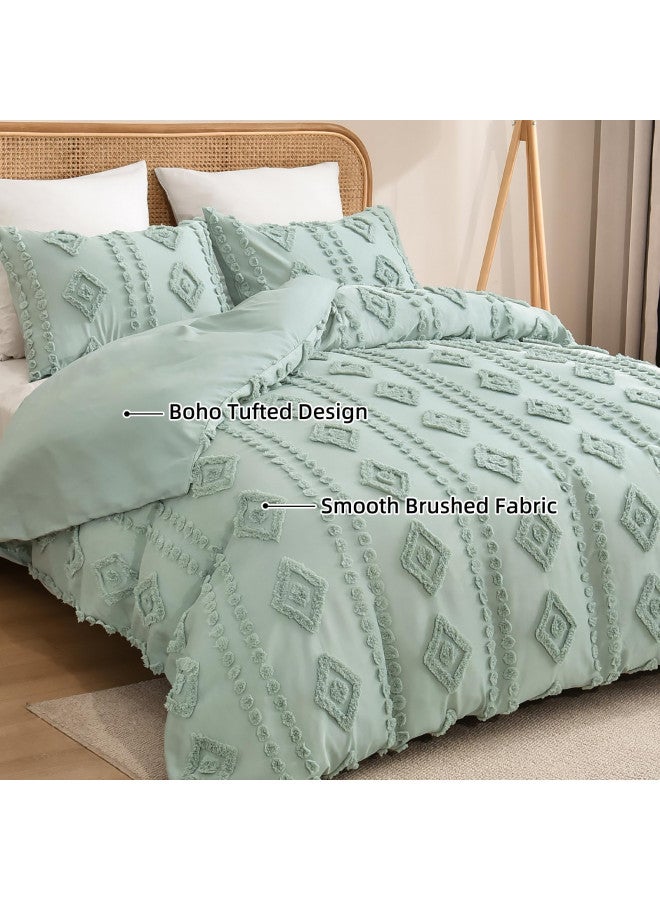 PHF PHF Boho Duvet Cover King Size, Soft Tufted Duvet Cover Set for All Seasons, 3 Pieces Textured Shabby Chic Bedding Set with 2 Pillowcases, Sage Green, 104" x 90"  - Image 1