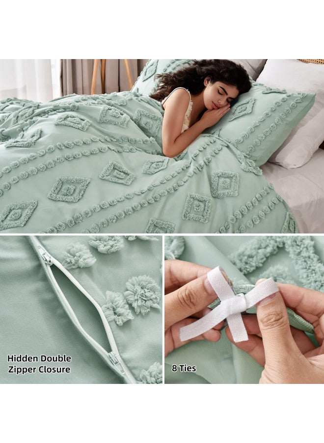 PHF PHF Boho Duvet Cover King Size, Soft Tufted Duvet Cover Set for All Seasons, 3 Pieces Textured Shabby Chic Bedding Set with 2 Pillowcases, Sage Green, 104" x 90"  - Image 3