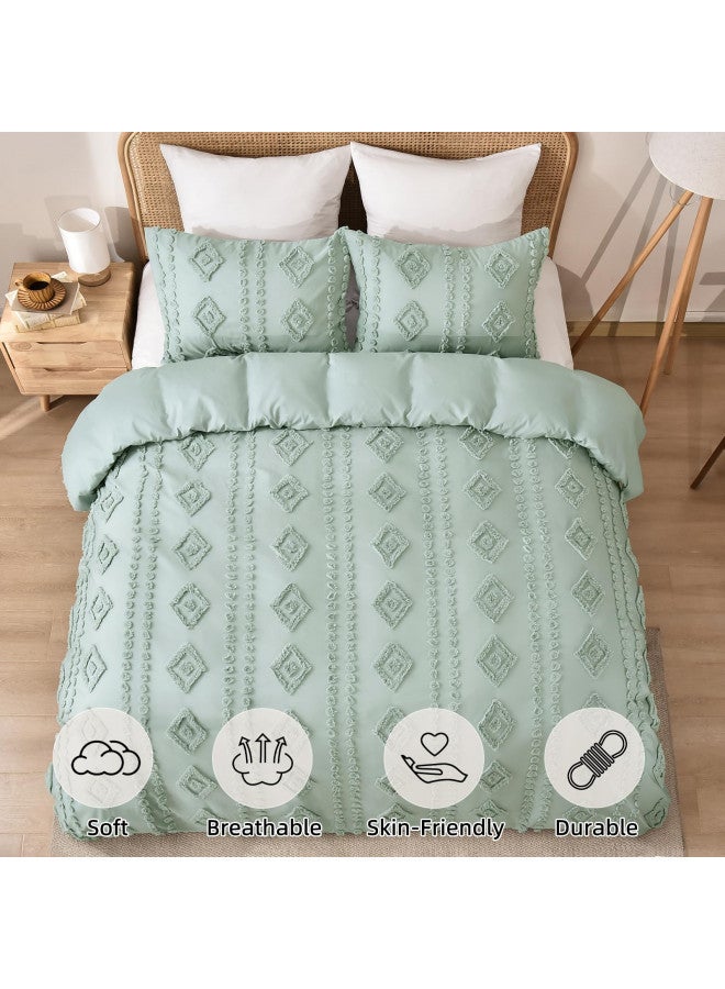 PHF PHF Boho Duvet Cover King Size, Soft Tufted Duvet Cover Set for All Seasons, 3 Pieces Textured Shabby Chic Bedding Set with 2 Pillowcases, Sage Green, 104" x 90"  - Image 4