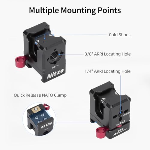 Nitze Quick Release NATO Clamp with 3 Cold Shoes and 14 38 Locating Holes for ARRI Compatible with Monitor Mount LED Light Microphone and DJI Gimbals N45A2 - Image 3