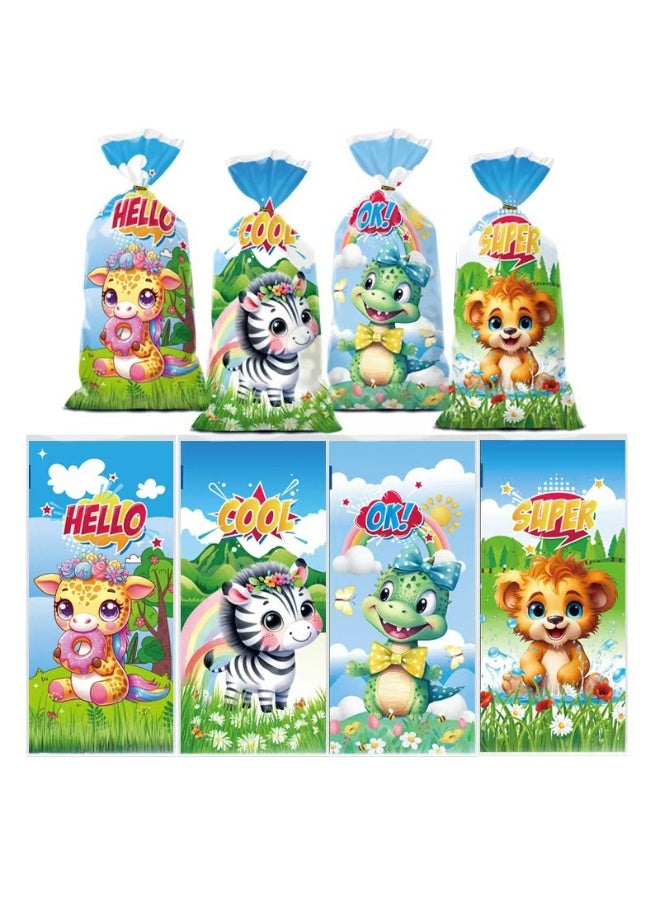 50pcs Transparent Cartoon Gift Candy Bags – 4 Assorted Designs, Flat Pocket Style for Baking, Snacks & Biscuit Packaging - Image 1