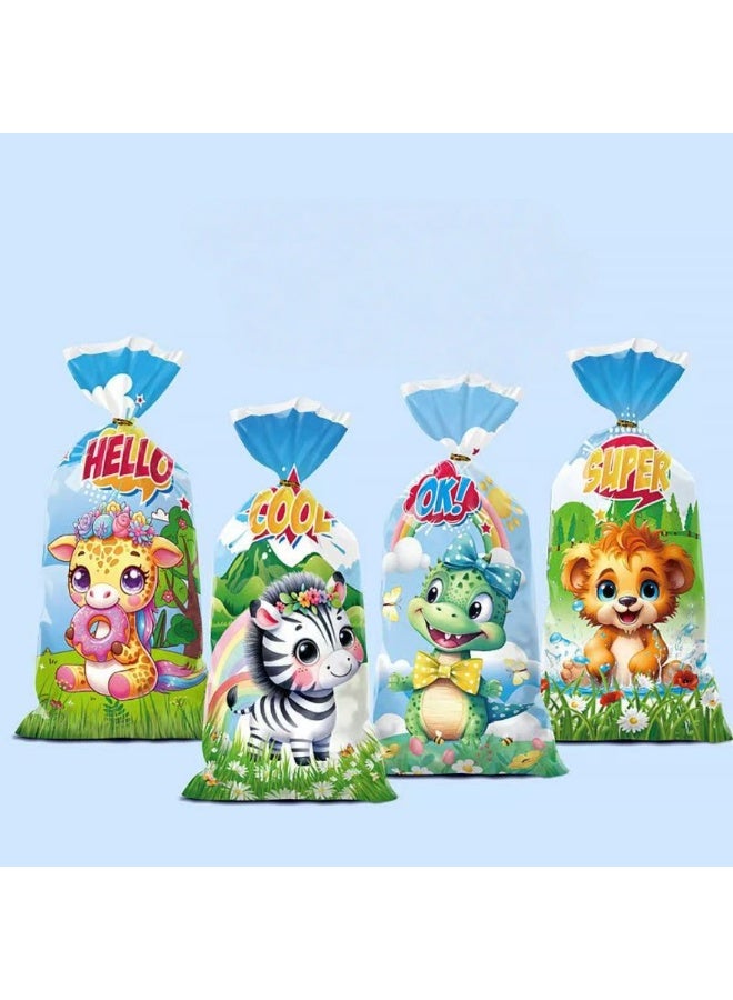 50pcs Transparent Cartoon Gift Candy Bags – 4 Assorted Designs, Flat Pocket Style for Baking, Snacks & Biscuit Packaging - Image 2
