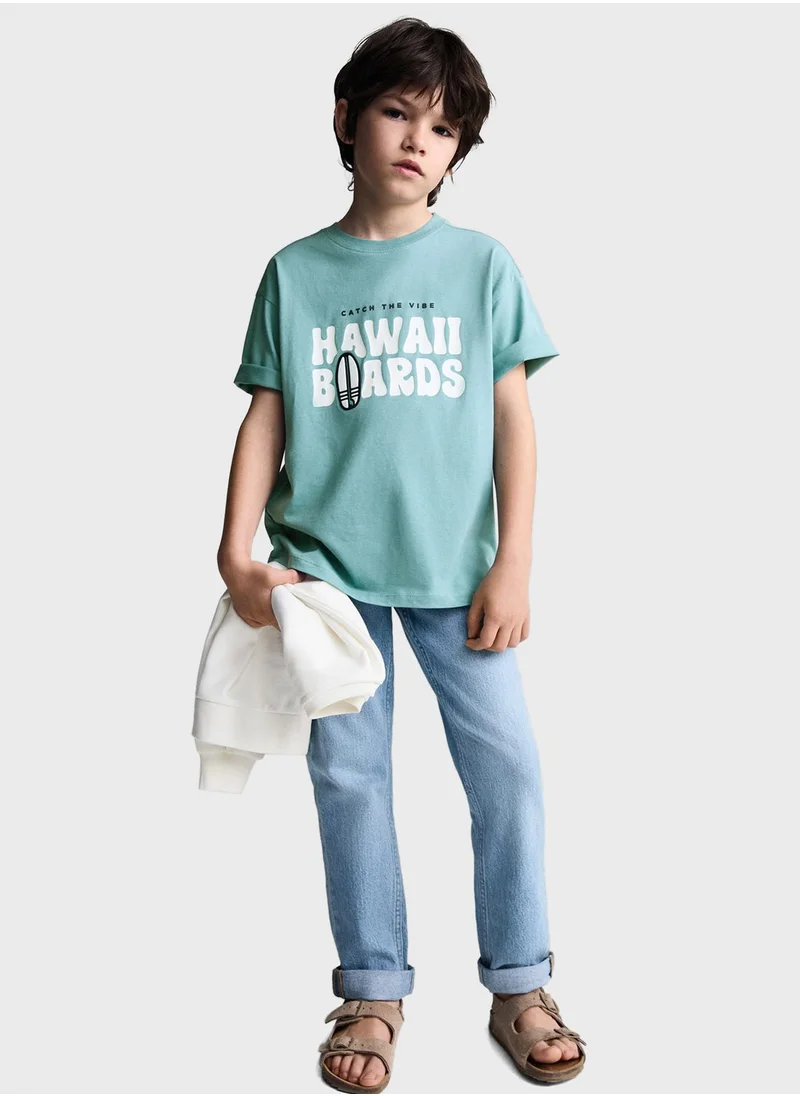 مانجو Kids Printed Message Crew Neck T-Shirt
