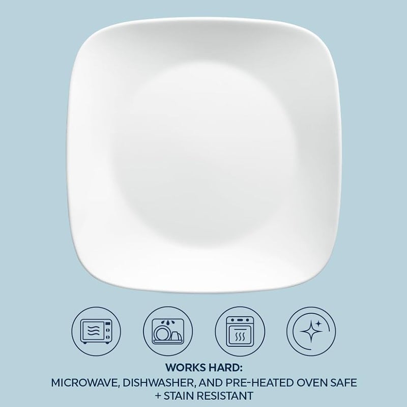 كوريل 1 Corelle Vitrelle طقم عشاء مربع من 18 قطعة لـ 6 أشخاص، زجاج ثلاثي الطبقات ومقاوم للتشظي، أطباق وأوعية مربعة خفيفة الوزن، أبيض نقي - Image 4