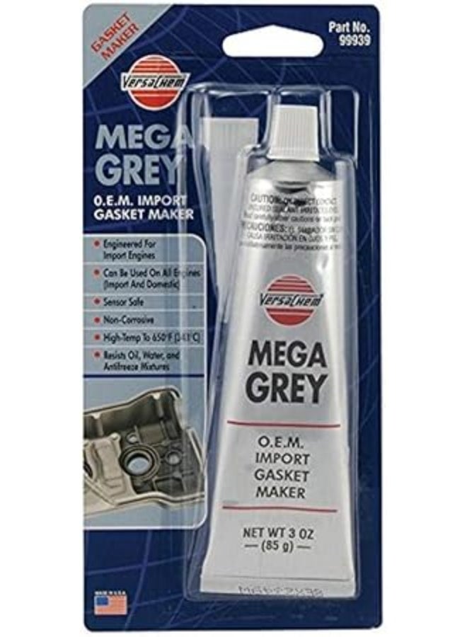Versachem 99939 Mega Grey OEM RTV Silicone Gasket Maker 3oz, High Torque & High Temperature Resistant Sealant