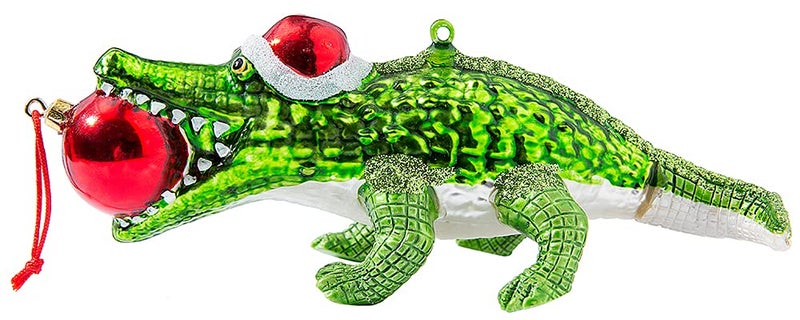 2 Pack 67 Glass Alligator Christmas Ornament Hand Painted Glass Crocodile Alligator Ornaments for Christmas Tree Decorations