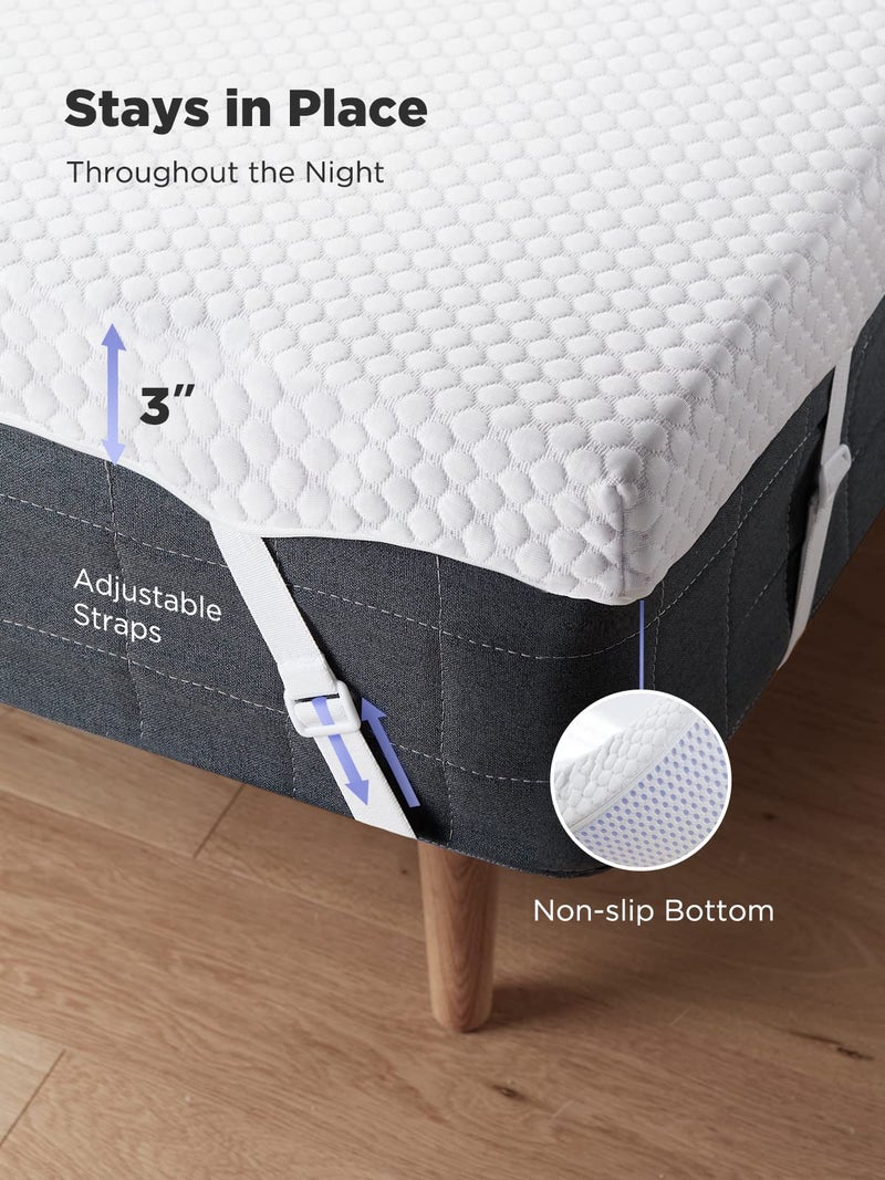 PERLECARE 3 Inch Gel Memory Foam Mattress Topper for Pressure Relief, Premium Soft Cooling Sleep, Non-Slip Design with Removable & Washable Cover, Twin - Image 5