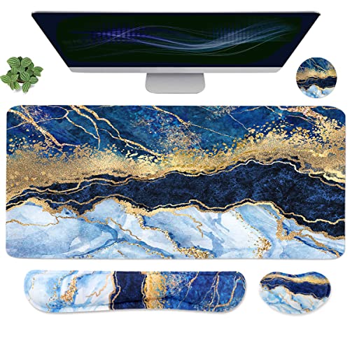 Yunoble Ergonomic Large Mouse Pad and Keyboard Wrist Rest, Desk Pad for Keyboard and Mouse, 4-in-1 Large Gaming Mouse Pad with Wrist Support - Light Blue - Image 1