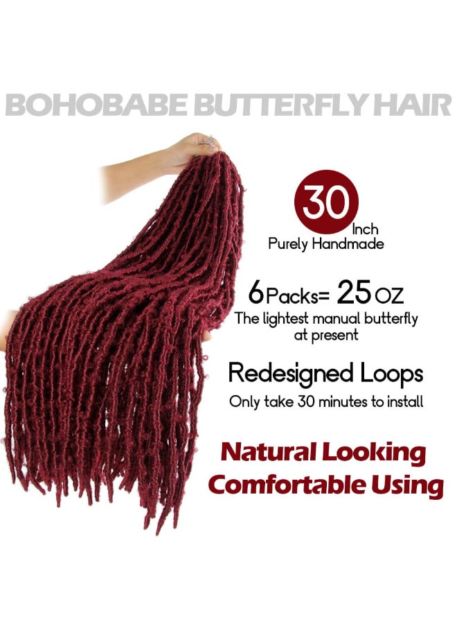 BOHOBABE 30 Inch Light Weight Butterfly Locs Crochet Hair 6 Packs Long Burgundy Distressed Butterfly Faux Locs Crochet Hair118 - Image 4