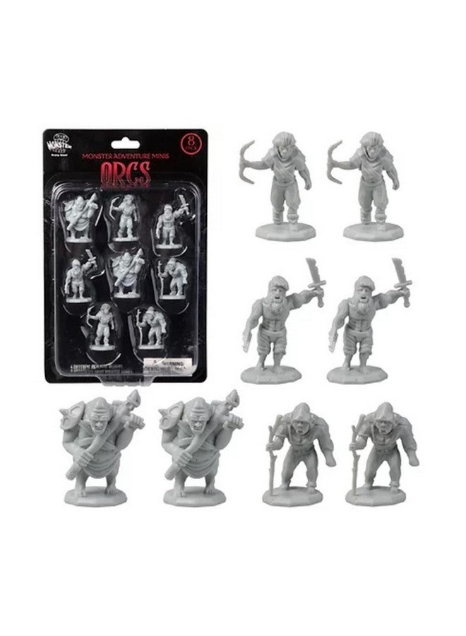 Monster Protectors Fantasy Orc Mini Figures - 8 Unpainted Unique Designs - 1" Hex-Sized, Compatible with DND, Pathfinder & Tabletop RPGs - Realistic Orc Sculpts for Spooky Campaigns, & Game Nights 