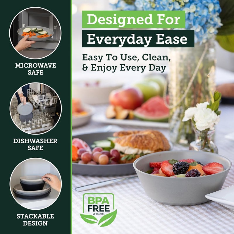 Grow Forward Premium Wheat Straw Plates and Bowls Sets - 8-Piece Wheat Straw Dinnerware Sets - Unbreakable & Reusable Microwave Safe Plastic Dinner Plates for Outdoors, RV, Camping Dishes - Moonlight - Image 4