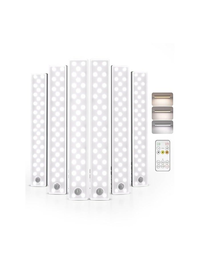 EZVALO Under Cabinet Lights, 62 LED Rechargeable Battery Operated Motion Sensor Light Indoor 3 Color Temps, Wireless Closet Lights Under Counter Lights for Kitchen 6 Pack - Image 1